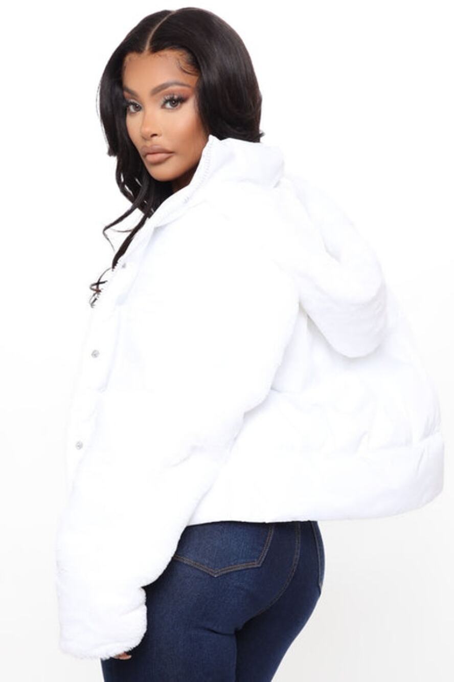 Fashion Nova Yours Fur The Taking Hooded Puffer Jacket White Small
